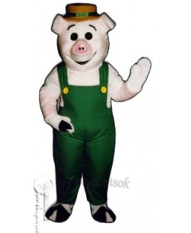 Farmer Piglet Pig Hog with Overalls & Hat Mascot Costume