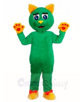 Green Cat with Yellow Ears and Paws Mascot Costumes Animal