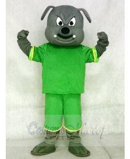 Gray Bulldog Mascot Costumes Animal with Green Shirt