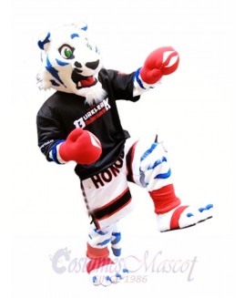White Tiger with Royal Blue Stripes Mascot Costume Boxer Mascot Costumes Animal 