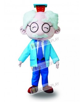 Blue Suit Glasses Old Man Mascot Costume Cartoon