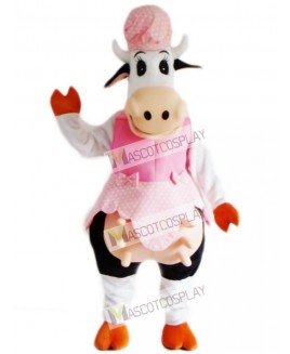 Cow in Pink Dress Mascot Costume