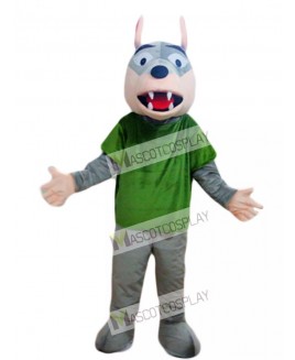 Gray Wolf in Green Shirt Mascot Costume