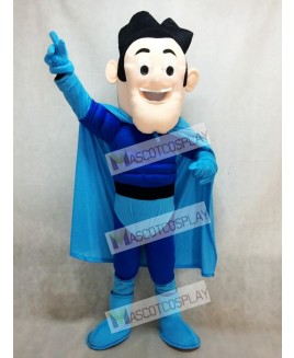 New Super Hero with Blue Cloak Mascot Costume