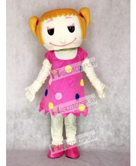 Solid Hair Girl in Pink Dress Adult Mascot Costume