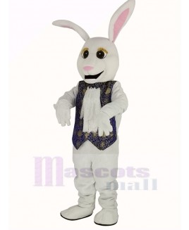 Easter White Rabbit in Blue Vest Mascot Costume