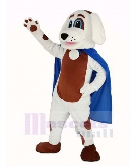 White Dog Brown Belly in Blue Cape Mascot Costume