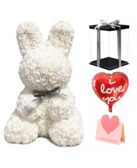 White Rose Rabbit Flower Rabbit Best Gift for Mother's Day, Valentine's Day, Anniversary, Weddings and Birthday