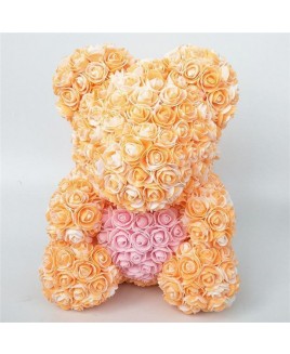 Newstyle Orange Rose Teddy Bear Flower Bear with Pink Heart Best Gift for Mother's Day, Valentine's Day, Anniversary, Weddings and Birthday