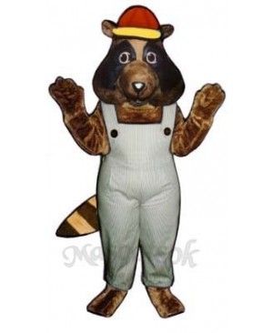 Stevie Raccoon with Bib Overalls & Hat  Mascot Costume