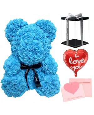 Blue Rose Teddy Bear Flower Bear with Balloon, Greeting Card & Gift Box for Mothers Day, Valentines Day, Anniversary, Weddings & Birthday