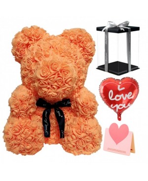 Orange Rose Teddy Bear Flower Bear with Balloon, Greeting Card & Gift Box for Mothers Day, Valentines Day, Anniversary, Weddings & Birthday