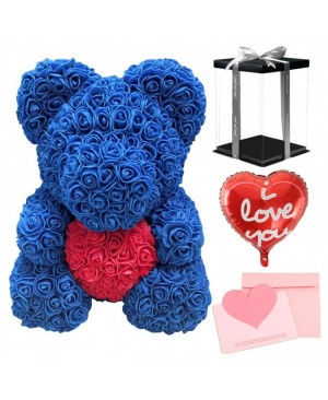 Blue Rose Teddy Bear Flower Bear with Red Heart with Balloon, Greeting Card & Gift Box for Mothers Day, Valentines Day, Anniversary, Weddings & Birthday