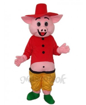 Red Hat Pig Mascot Adult Costume