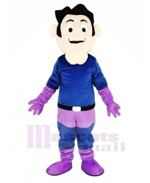 Super Hero in Purple and Blue Coat Mascot Costume People