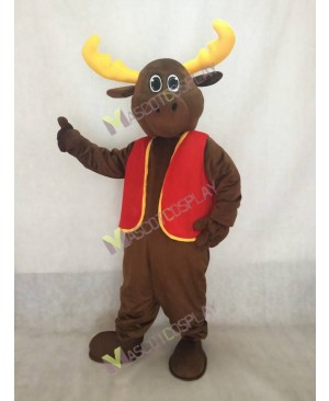 Milton Moose Mascot Costume with Red Christmas Vest