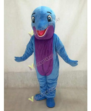 New Blue Happy Dolphin Mascot Costume with Purple Belly