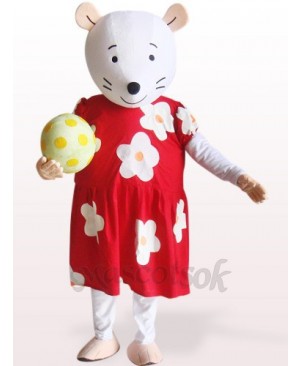Cute Mouse In Red And White Floral Dress Plush Mascot Costume