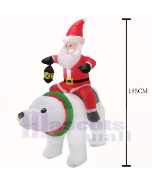 6ft Inflatable Santa Clause Riding Polar Bear with Lantern Light Christmas Holiday Decoration Outdoor Yard Lawn Art Decor