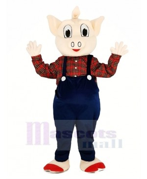 Pig with Blue Overalls Mascot Costume Cartoon	