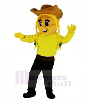 Cowgirl with Yellow Coat Mascot Costume People