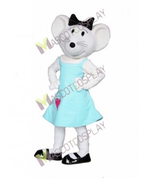 High Quality Adult Gray Baby Mouse in Blue Dress Mascot Costume