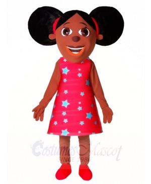 Black Girl in Red Dress Mascot Costumes People