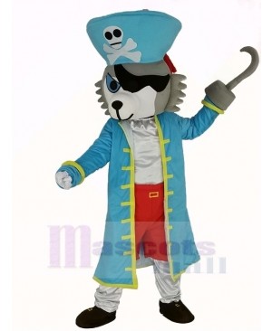 Pirate Wolf in Blue Coat Mascot Costume Animal