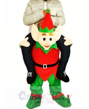 Piggyback Elf Carry Me Ride on Red Elf Mascot Costume