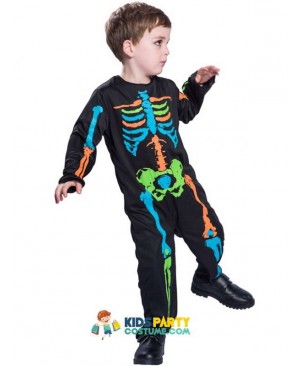 Carnival Anime Costume Halloween For Kids Scary Boy Skeleton Costume Black Pyjama Jumpsuit  Cosplay 