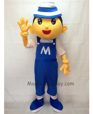 Cute Blue Bonnet Boy Plush Adult Mascot Costume