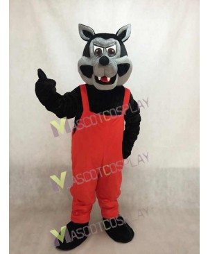 New Big Bad Wolf Mascot Costume with Red Overalls