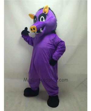 Cute Purple Razorback Feral Pig Hog Wild Boar Mascot Costume