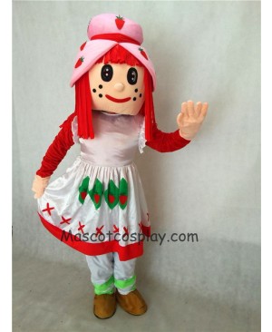 Hot Sale Adorable Realistic New Strawberry Shortcake Girl Adult Mascot Costume in White Dress