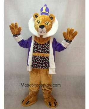 Hot Sale Adorable Realistic New King Lionel Lion Mascot Costume with Purple Clothes and Crown