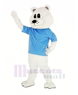 Cute White Bear with Blue T-shirt Mascot Costume Adult	