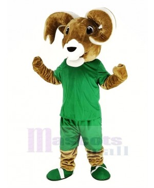 Sport Brown Ram with Green T-shirt Mascot Costume