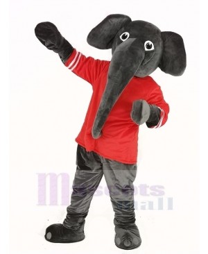 Grey Elephant with Red T-shirt Mascot Costume