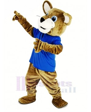 Brown Wildcat with Blue T-shirt Mascot Costume Animal