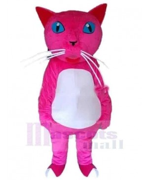 Blue Eyes Pink Cat Mascot Costume Animal with White Belly