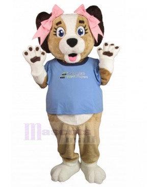 Brown and White Puppy Beagle Dog Mascot Costume in Blue T-shirt Animal