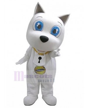 Cost-effective White Puppy Dog Mascot Costume With Blue Eyes Animal