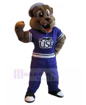 Hairy Brown Dog Mascot Costume in Sapphire Sports Suit Animal