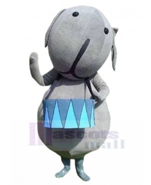 Grey Terrier Dog Mascot Costume with Blue Waist Drum Animal