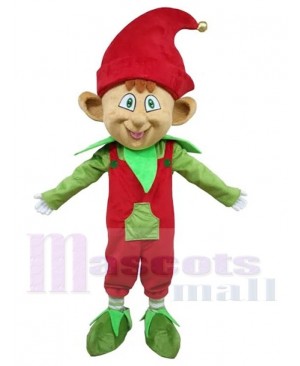 Funny Christmas Elf Mascot Costume Cartoon with Green Eyes