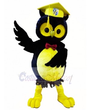 Black Owl with Yellow Graduation Cap Mascot Costumes Animal
