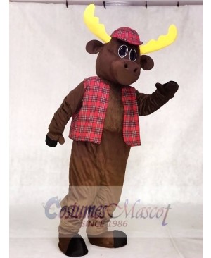 Cute Hunter Moose with Hat & Vest Mascot Costumes