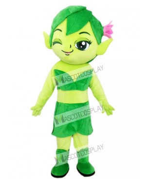 Green Female Elf Wizard with Flower Mascot Costume