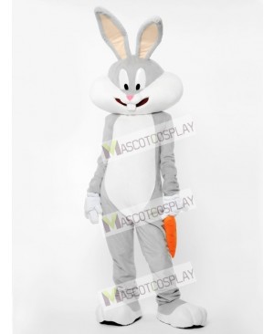Gray Bunny With Carrot Mascot Costume
