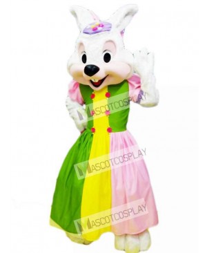 Easter Bunny in Colorful Dress Mascot Costume Animal